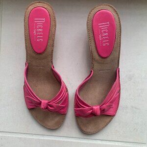 Pink Nickels Soft Step-In Open Sandal With Bow and Wedge Heel Size 6.5